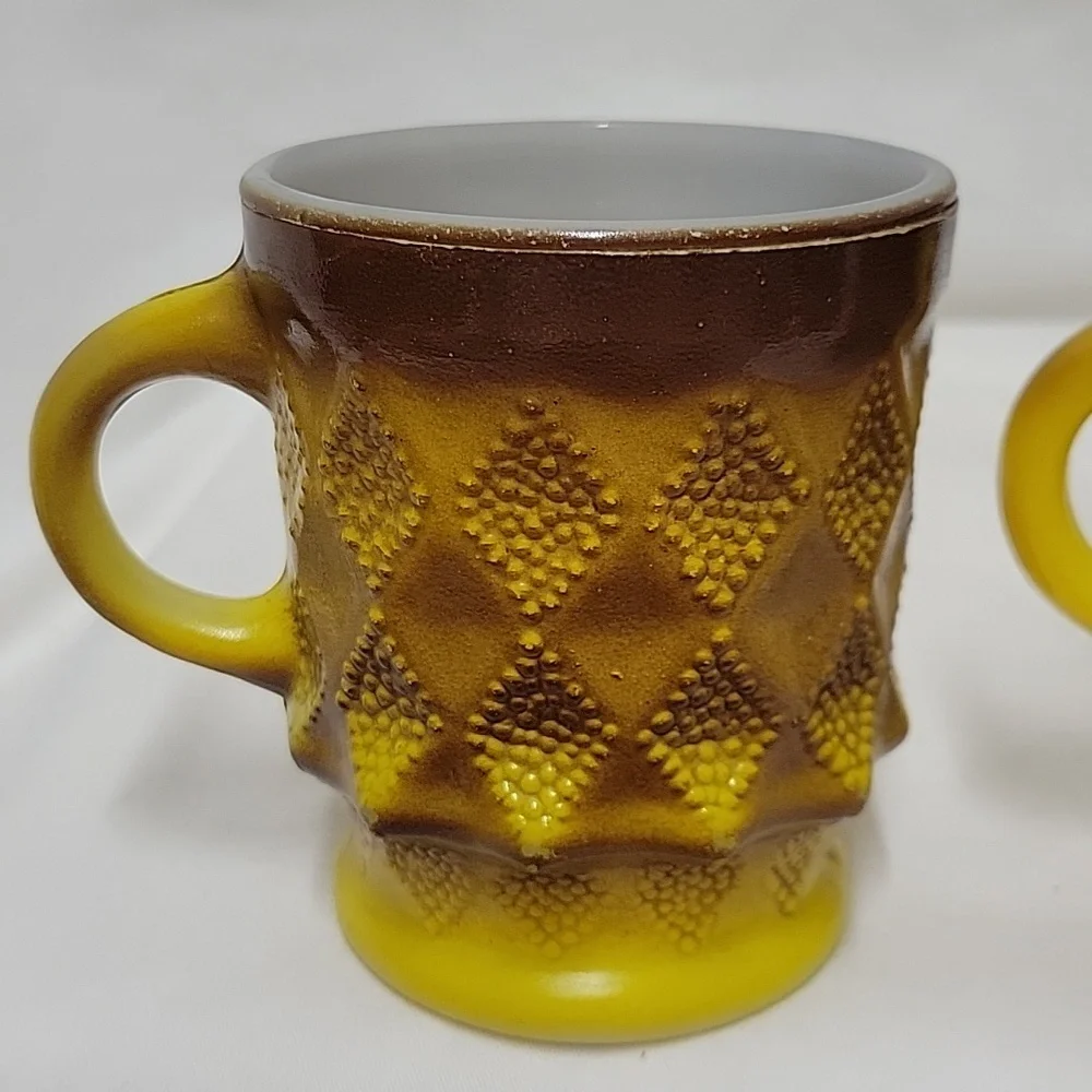 Vintage Anchor Hocking Fire King Kimberly Brown and Gold Mugs, set of 2 - Picture 6 of 7